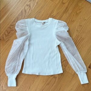 Anthropologie Dolan left coast white puffy sleeve ribbed top size small white